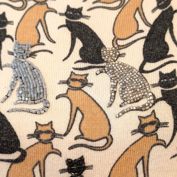 Jessica By Christopher L Womens Size M Allover Kitty Cat Beaded Print Vest Top - Picture 5 of 10